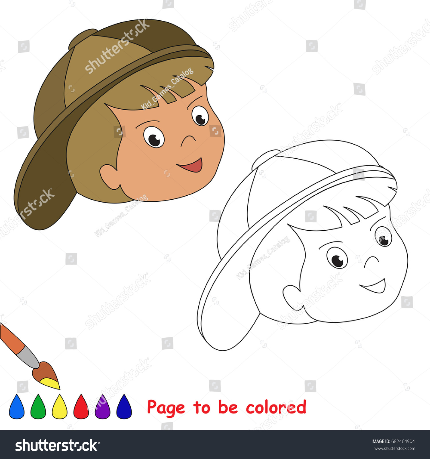 Boy Face Cap Be Colored Coloring Stock Vector Royalty Free