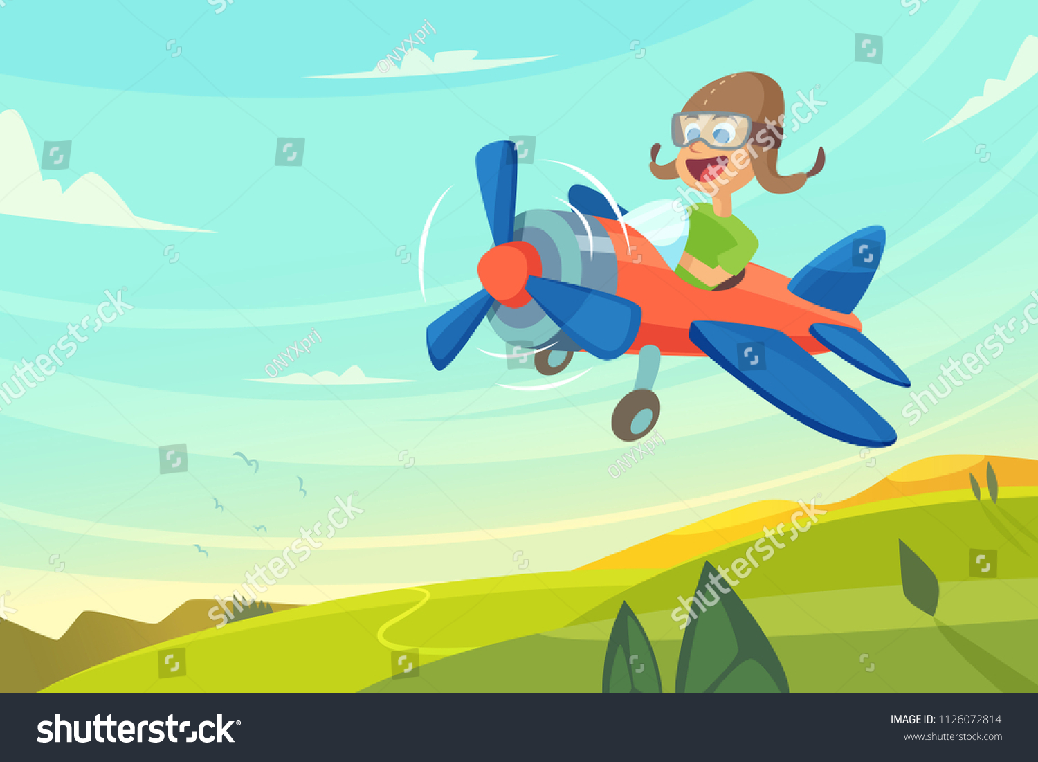 Vektor Stok Boy Terbang Di Pesawat Ilustrasi Kartun Tanpa Royalti 1126072814