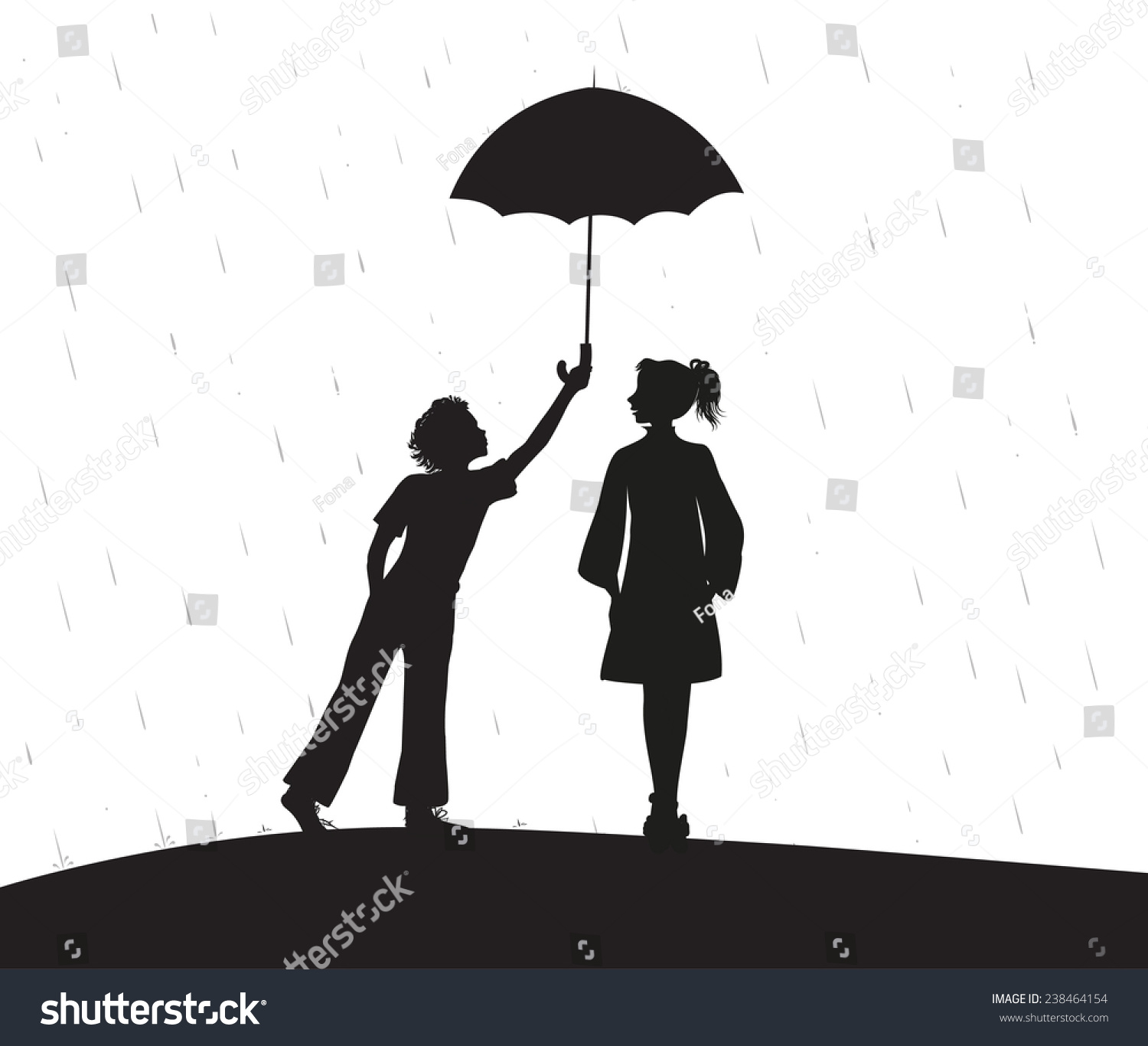 Boy Gives Umbrella Shadows Date Under Stock Vector Royalty Free