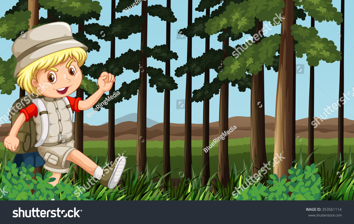 Boy Hiking Woods Illustration Stock Vector (Royalty Free) 353561114 ...