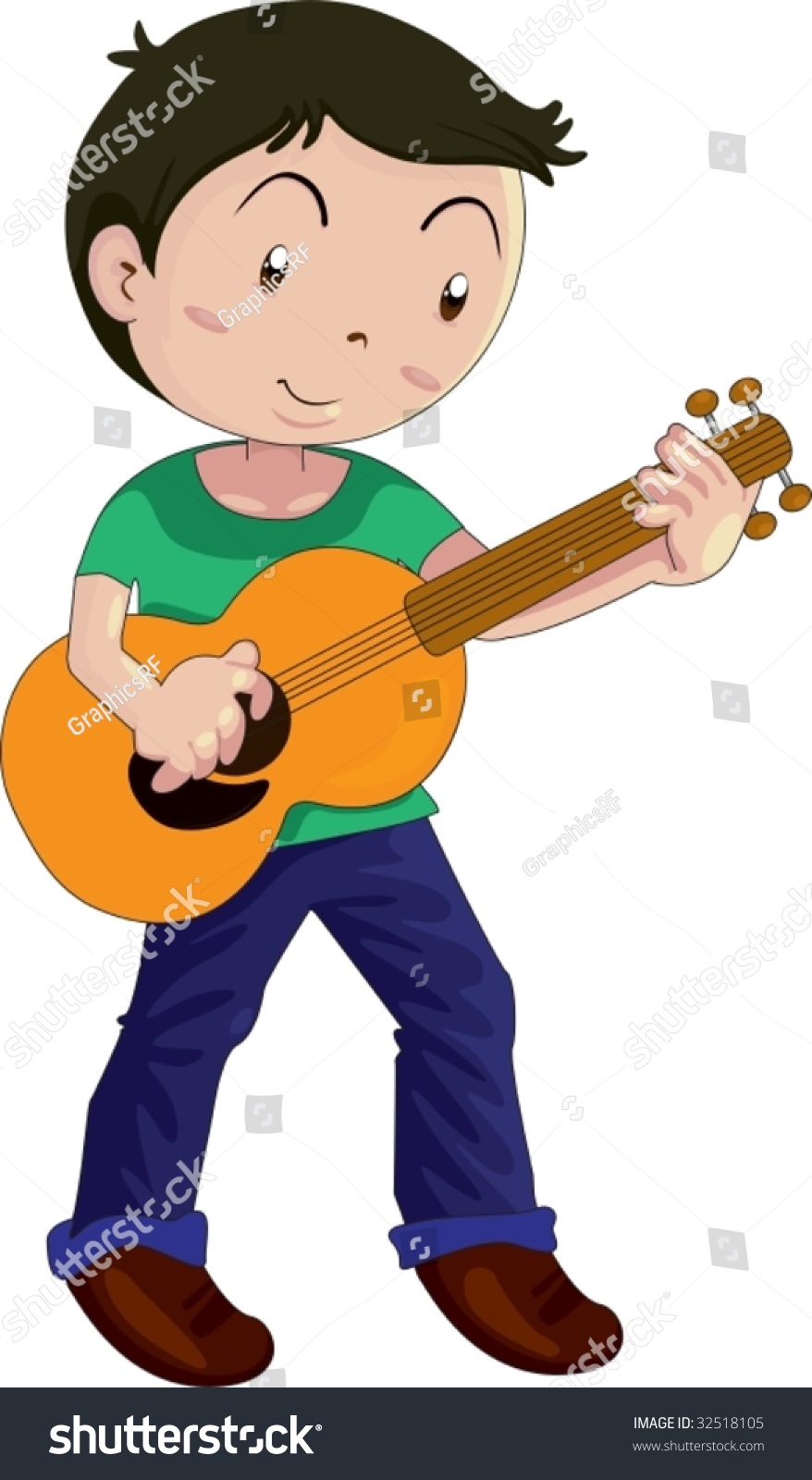 Boy Holding Acoustic Guitar Stock Vector 32518105 - Shutterstock