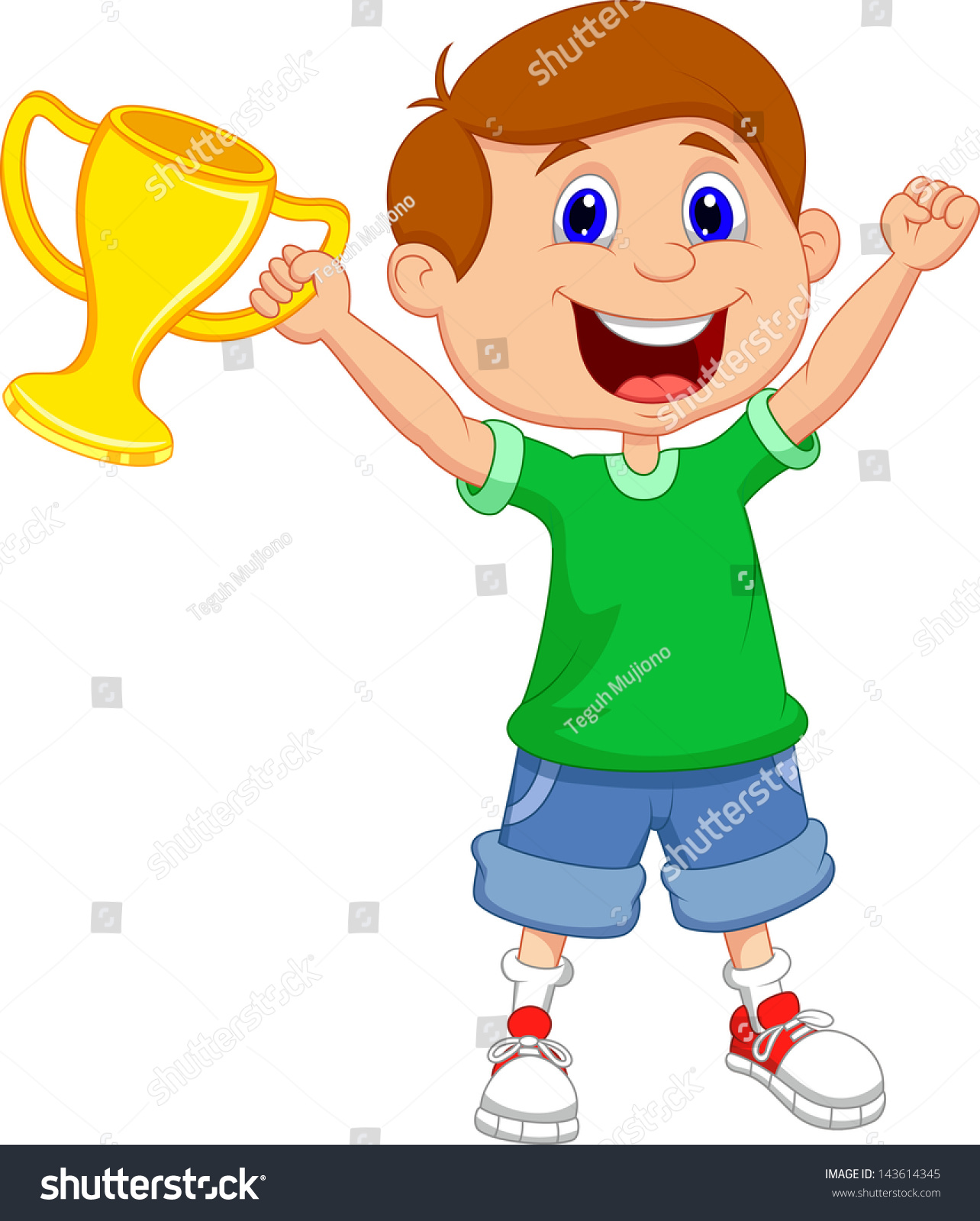 Boy Holding Gold Trophy Stock Vector Illustration 143614345 : Shutterstock