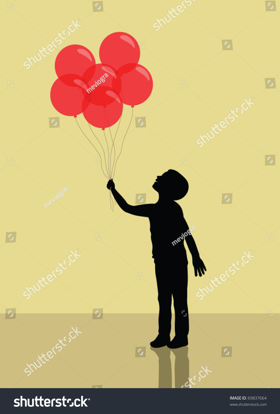 Boy Holding Red Balloons Silhouette Stock Vector 69837664 - Shutterstock