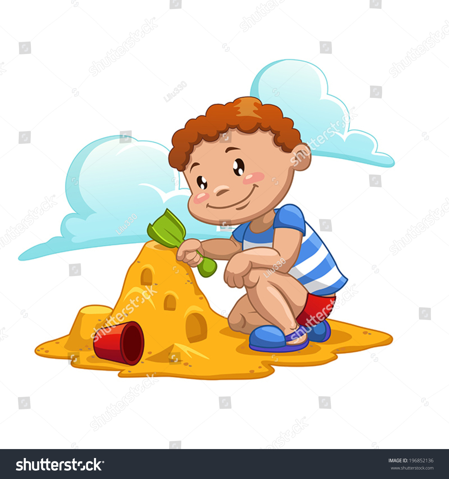 Boy Playing Sand Stock Vector (Royalty Free) 196852136