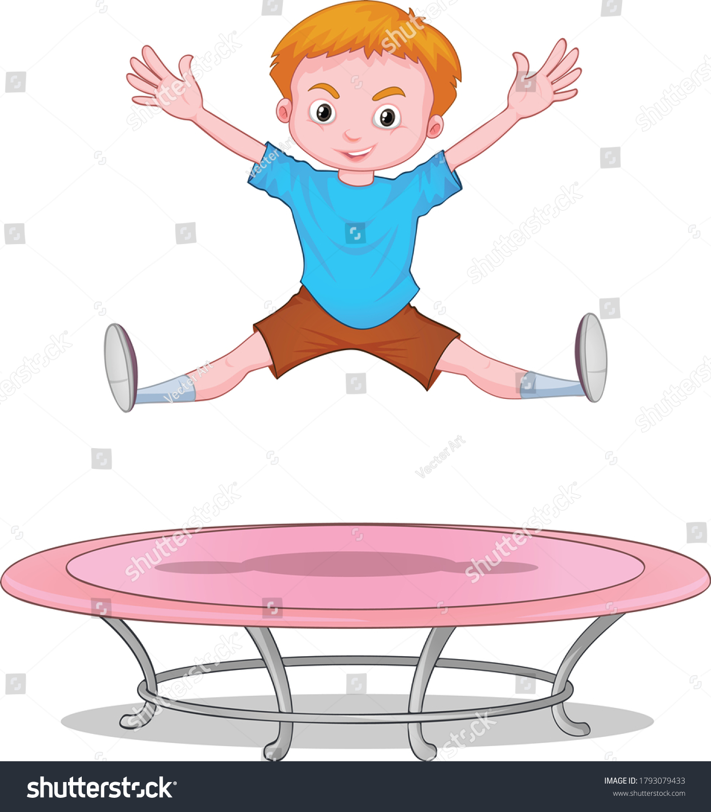 Boy Jumping On Trampoline Cartoon Vector Stock Vector (Royalty Free ...