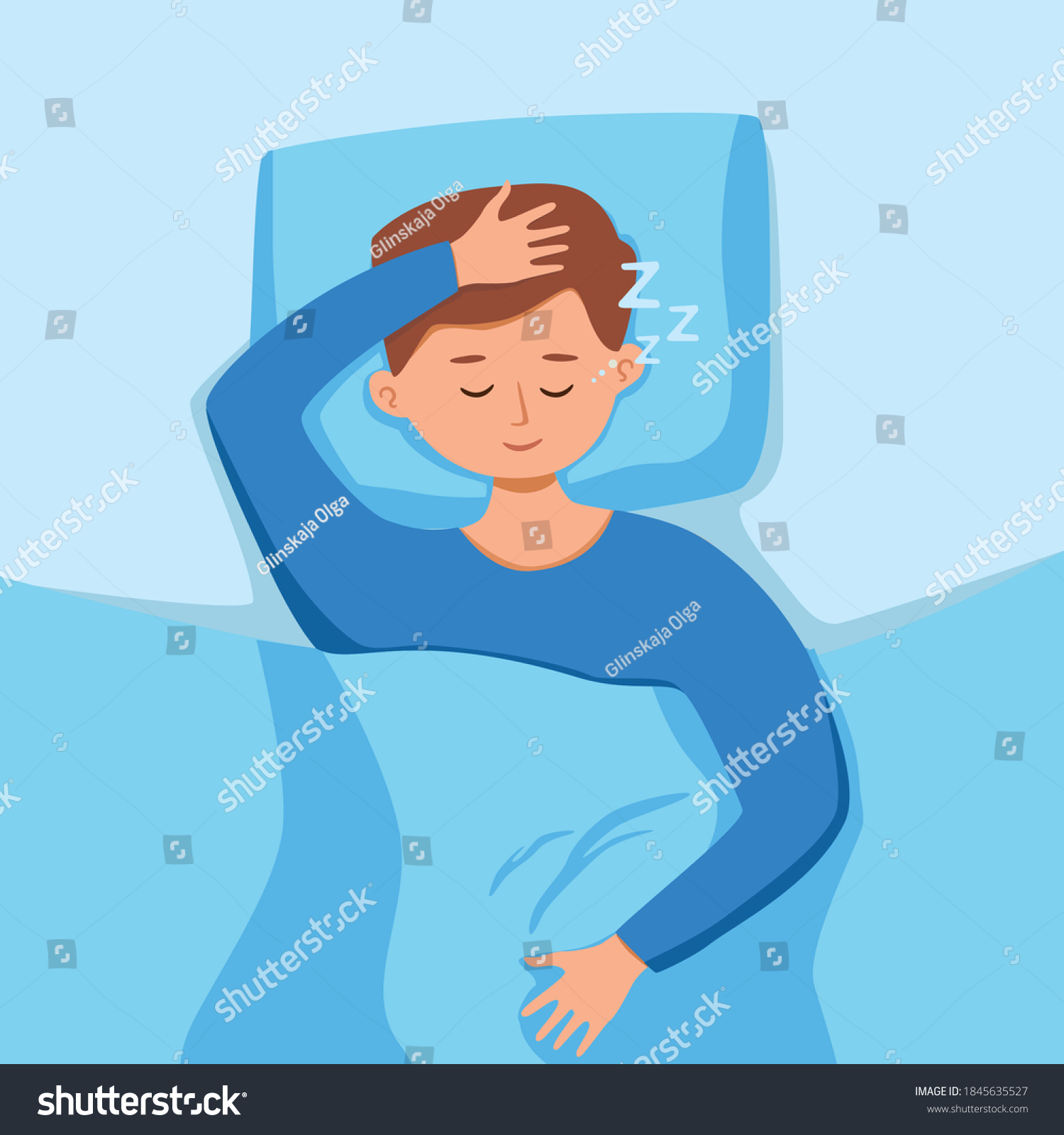 Boy Kid Sleep Bed Night Vector Stock Vector (Royalty Free) 1845635527 ...