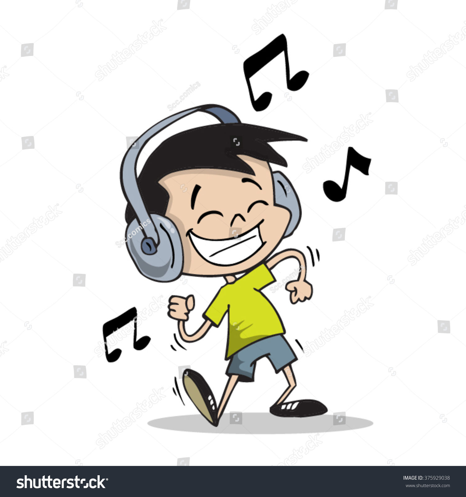 Boy Listening Music Stock Vector 375929038 - Shutterstock