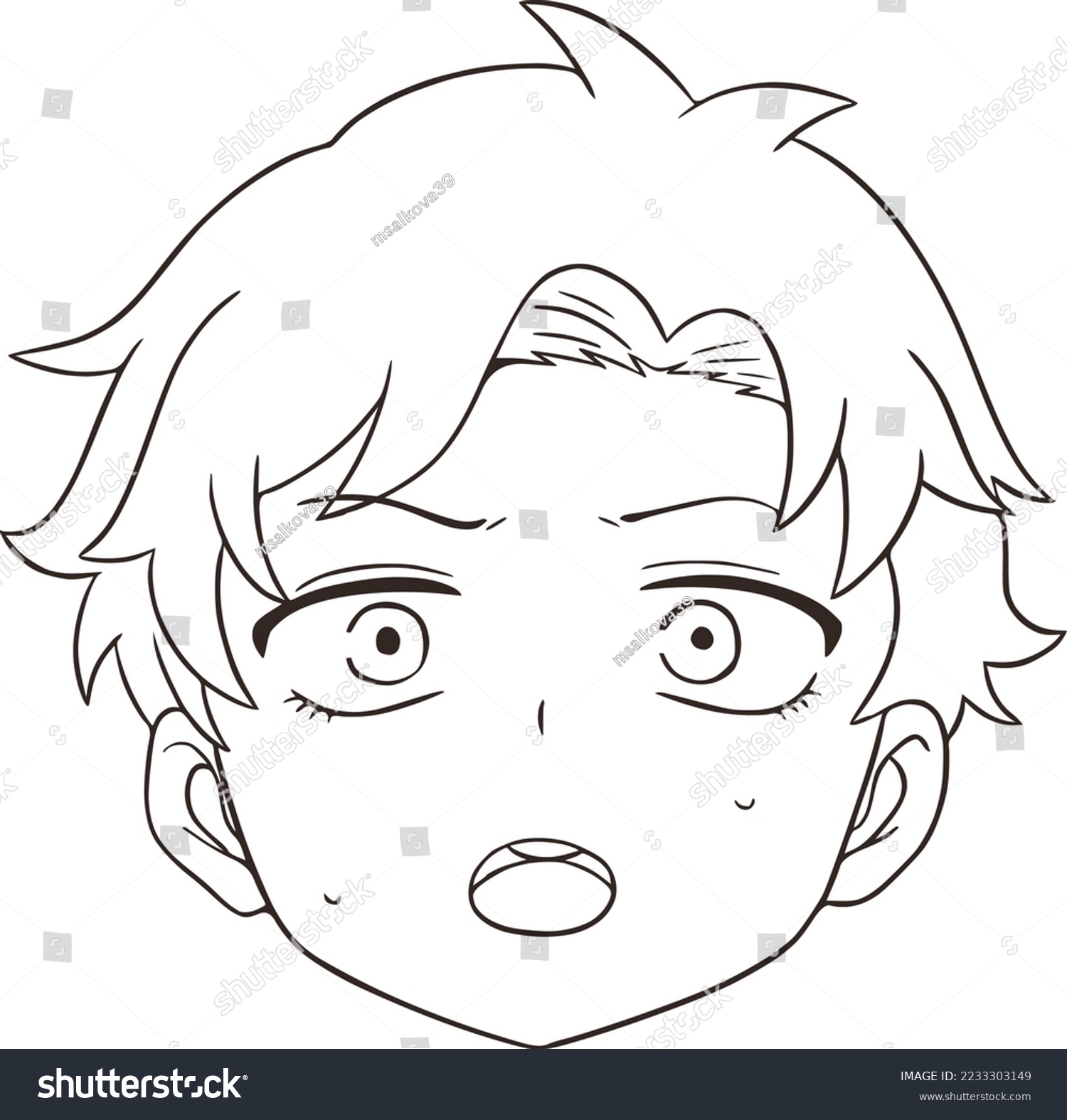 SVG of Boy looks straight ahead, embarrassed, head only, doodle, coloring book svg
