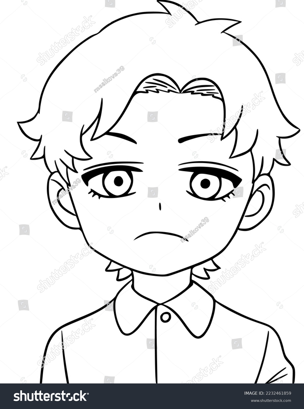 SVG of Boy looks straight ahead, frustrated, school uniform, doodle, coloring book svg