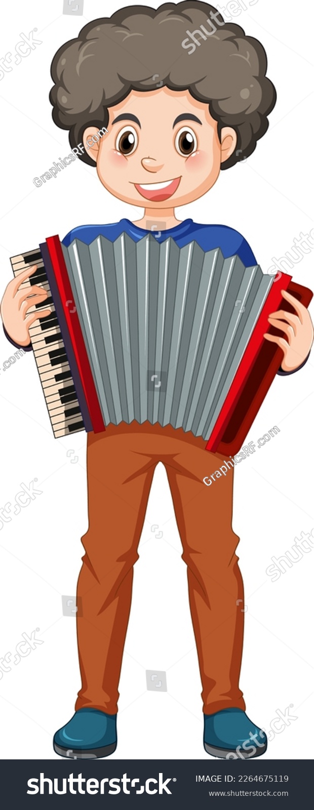 boy playing accordion, cartoon style, smiling clip art preview