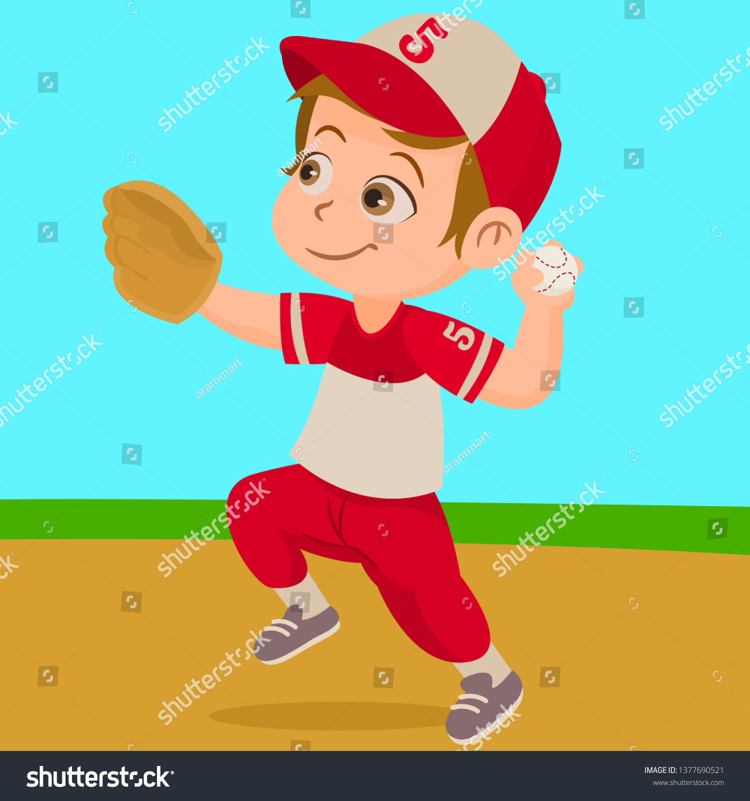 Boy Playing Baseball Little Boy Baseball Stock Vector (Royalty Free ...