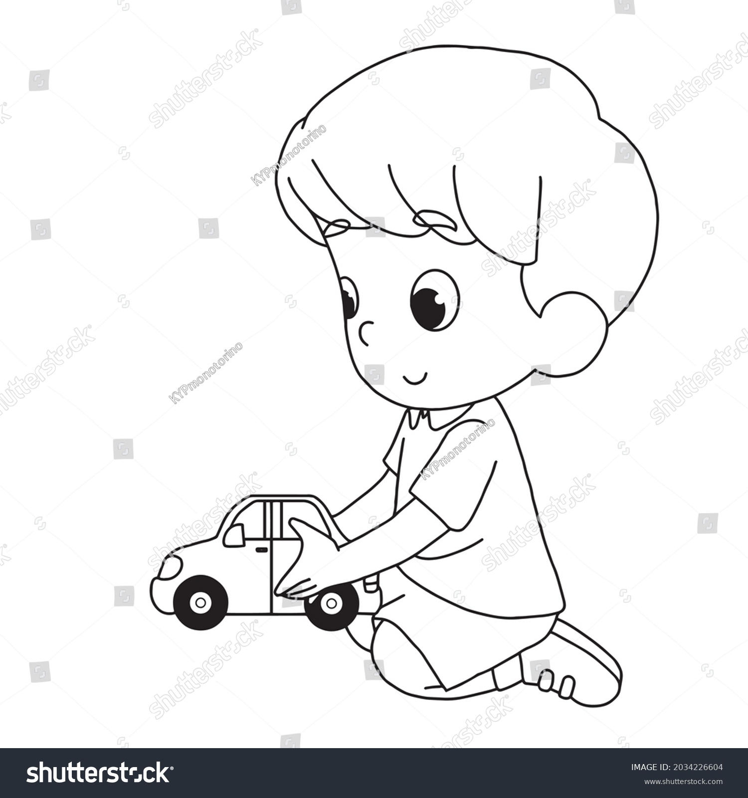 Boy Playing Car Toy Cartoon Vector Stock Vector (Royalty Free) 2034226604