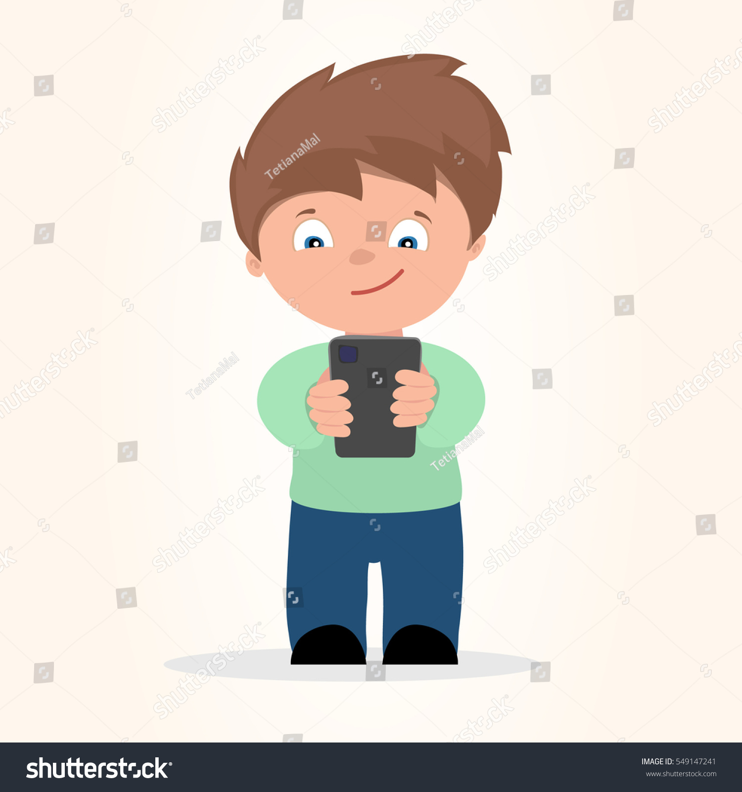 Boy Playing Mobile Phone Vector Illustration Stock Vector 549147241 ...