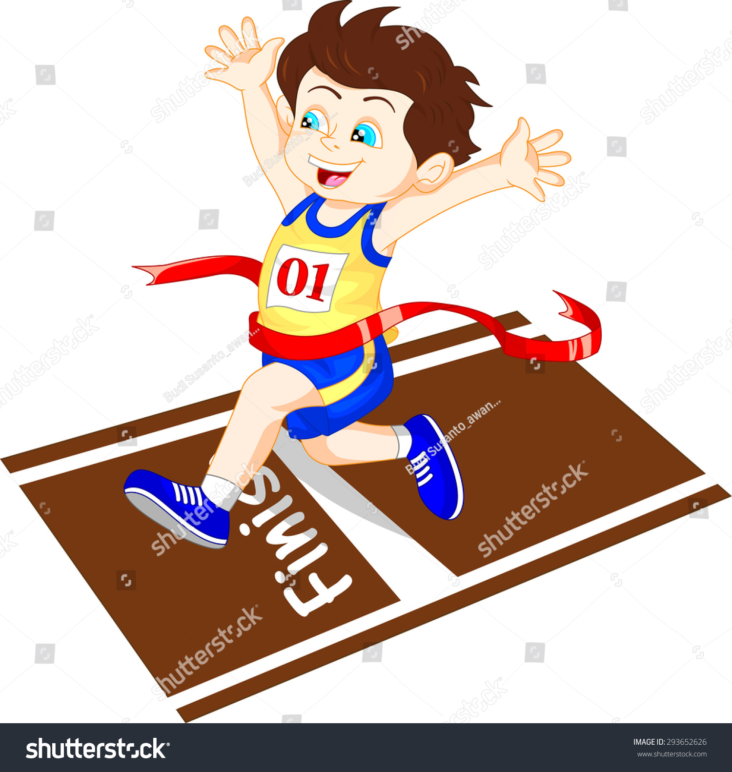 Boy Ran Finish Line First Stock Vector 293652626 - Shutterstock