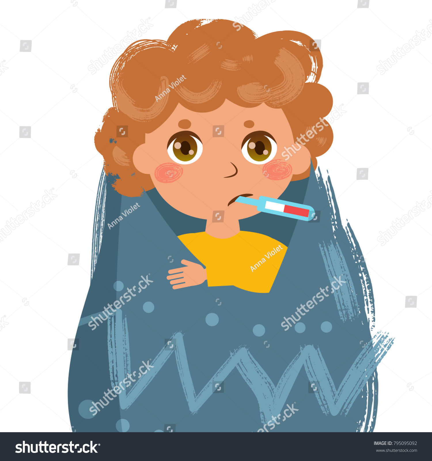 Boy Sick Thermometer Blanket Temperature Stock Vector (Royalty Free ...