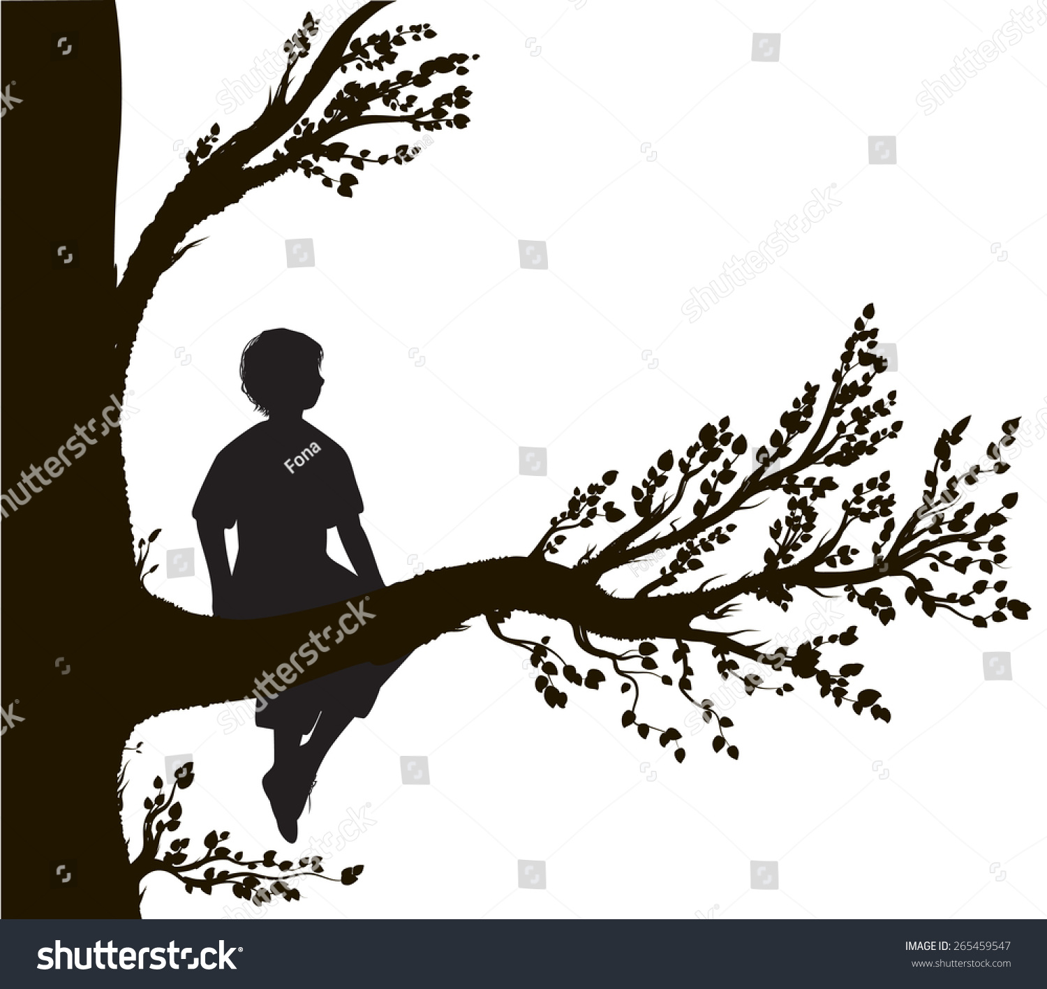 Boy Sitting On Big Tree Branch Stock Vector 265459547 - Shutterstock