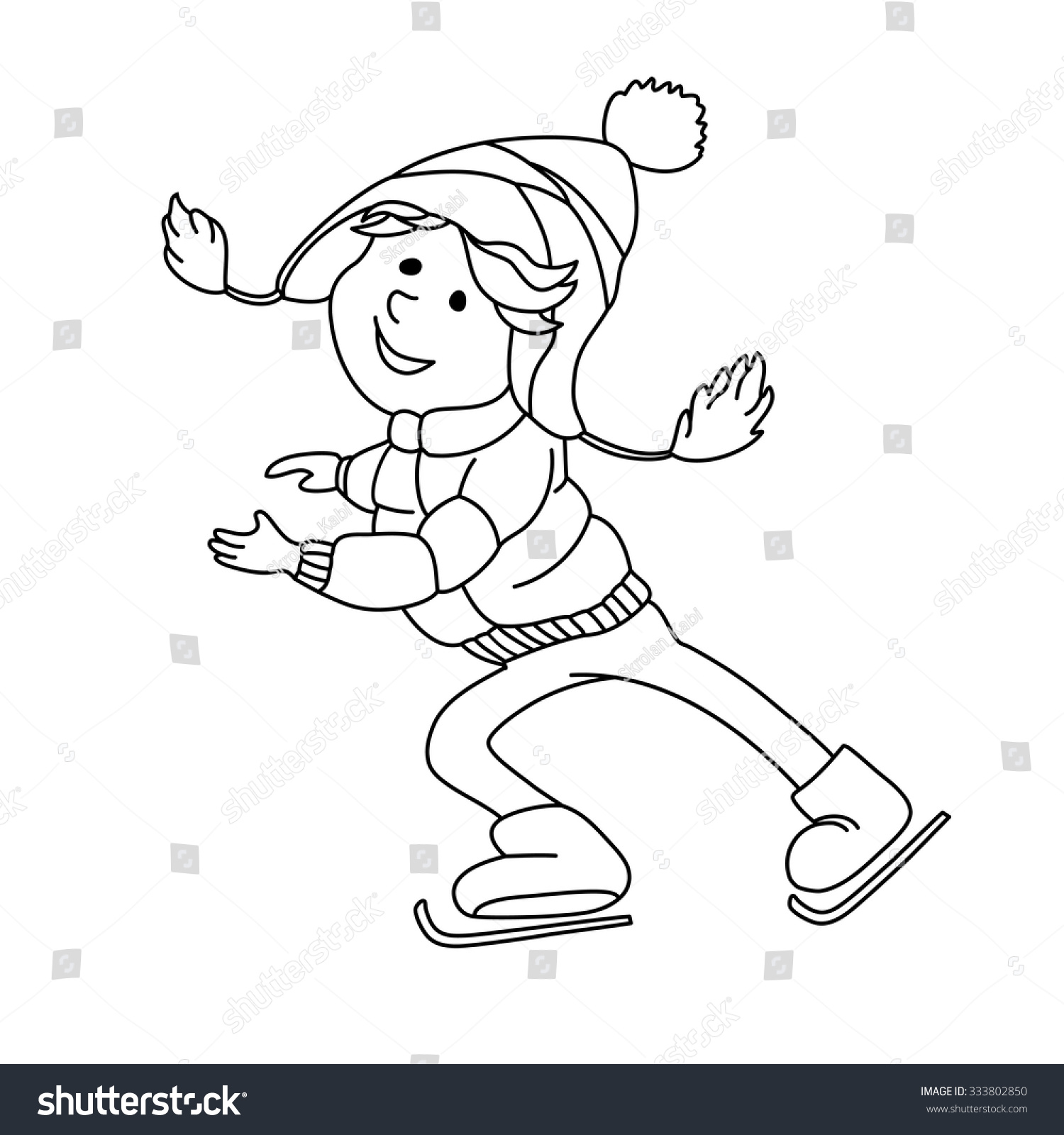 Boy Skating On Ice Outline Cartoon Stock Vector 333802850 - Shutterstock