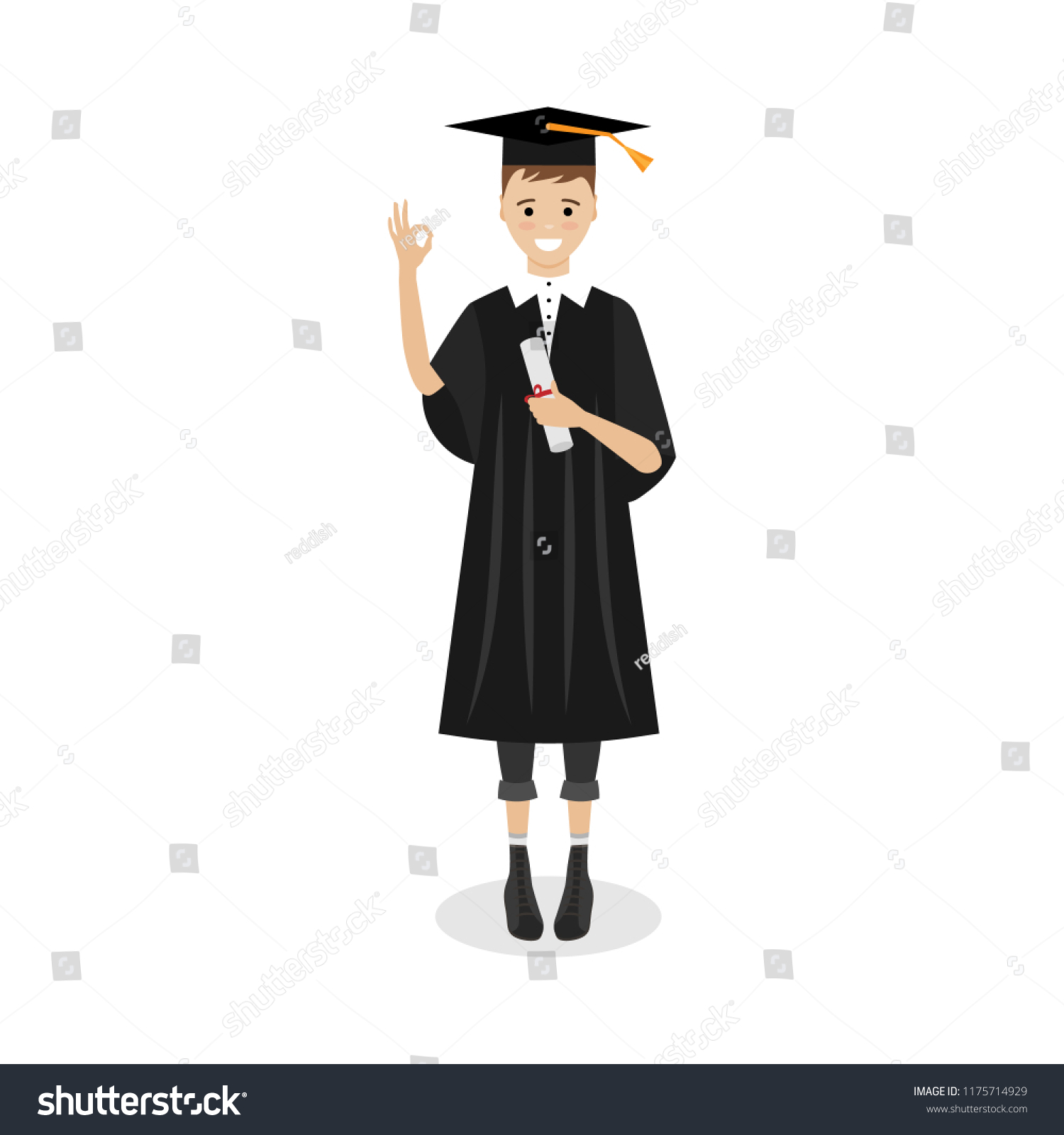 Boy Standing Diploma Graduating University Receiving Stock Vector