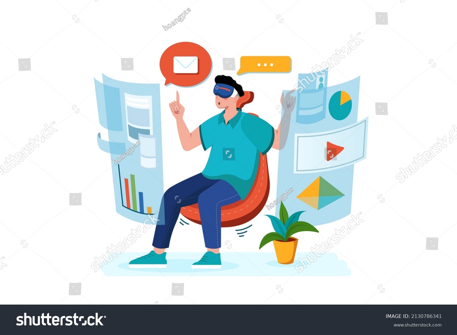 Boy Studying Using Vr Tech Stock Vector (Royalty Free) 2130786341 ...