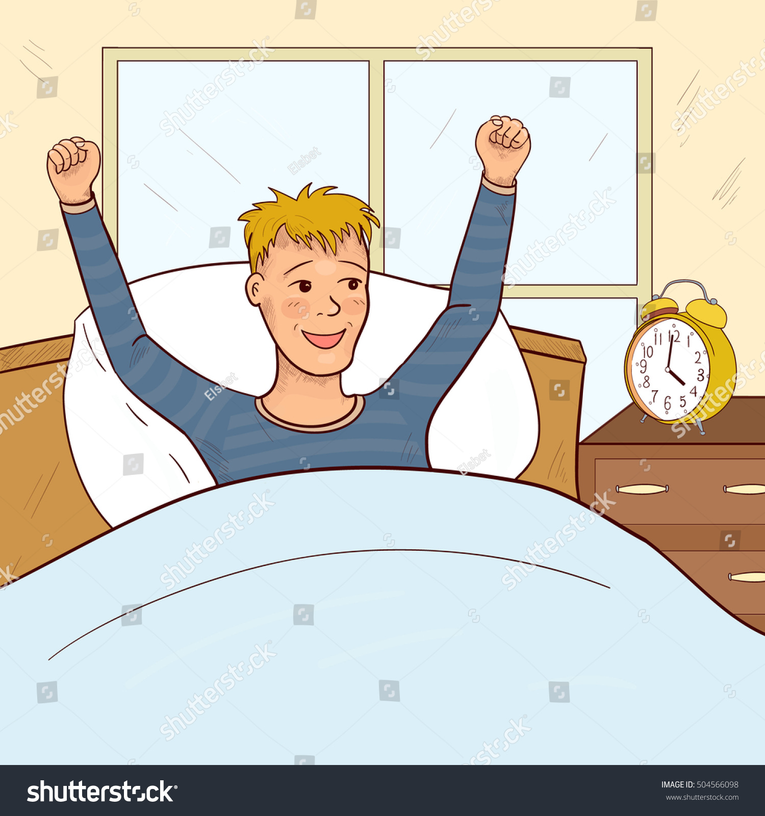 Boy Teenager Blue Pajamas Wake Morning Stock Vector 504566098 ...