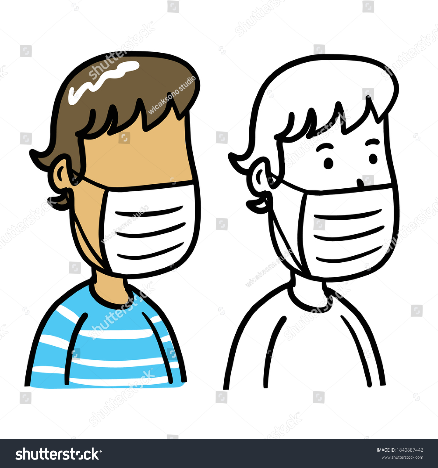 Boy Wearing Mask Cartoon Doodle Stock Vector (Royalty Free) 1840887442