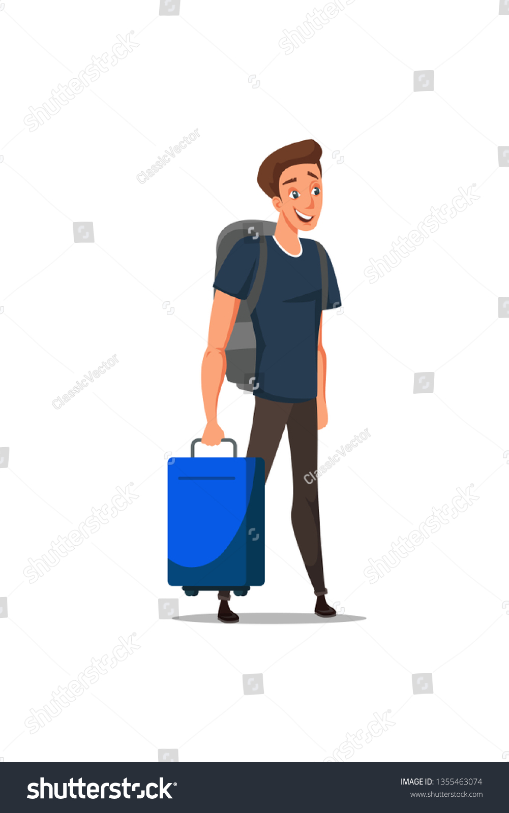 Boy Baggage Flat Illustration Young Man Stock Vector (Royalty Free ...