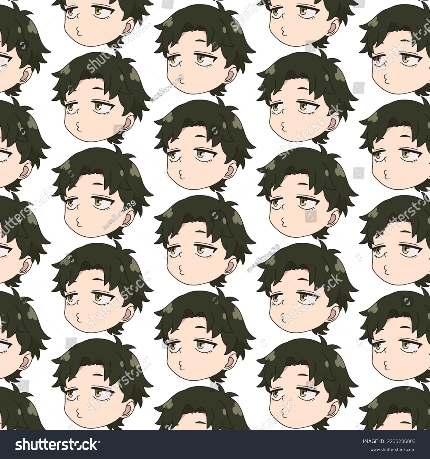 SVG of Boy with green hair and golden eyes, he looks to the left, embarrassed, head only, pattern svg