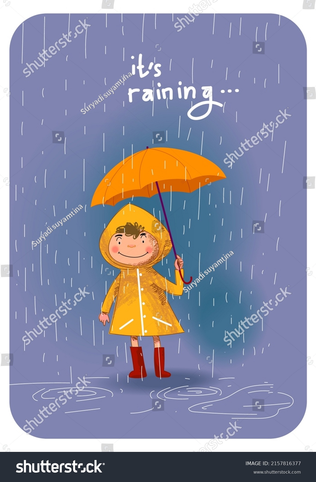 Boyyoung Girl Raincoats Rubber Boots Holding Stock Vector (Royalty Free ...