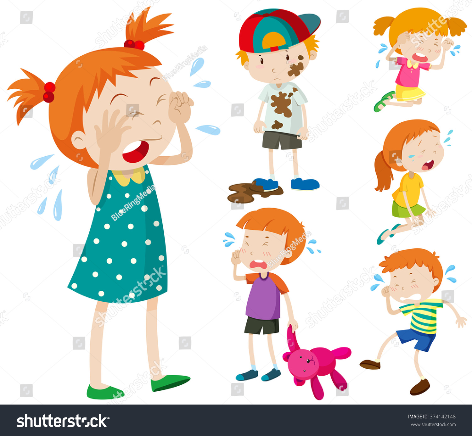 Boys Girls Crying Illustration Stock Vector 374142148 - Shutterstock