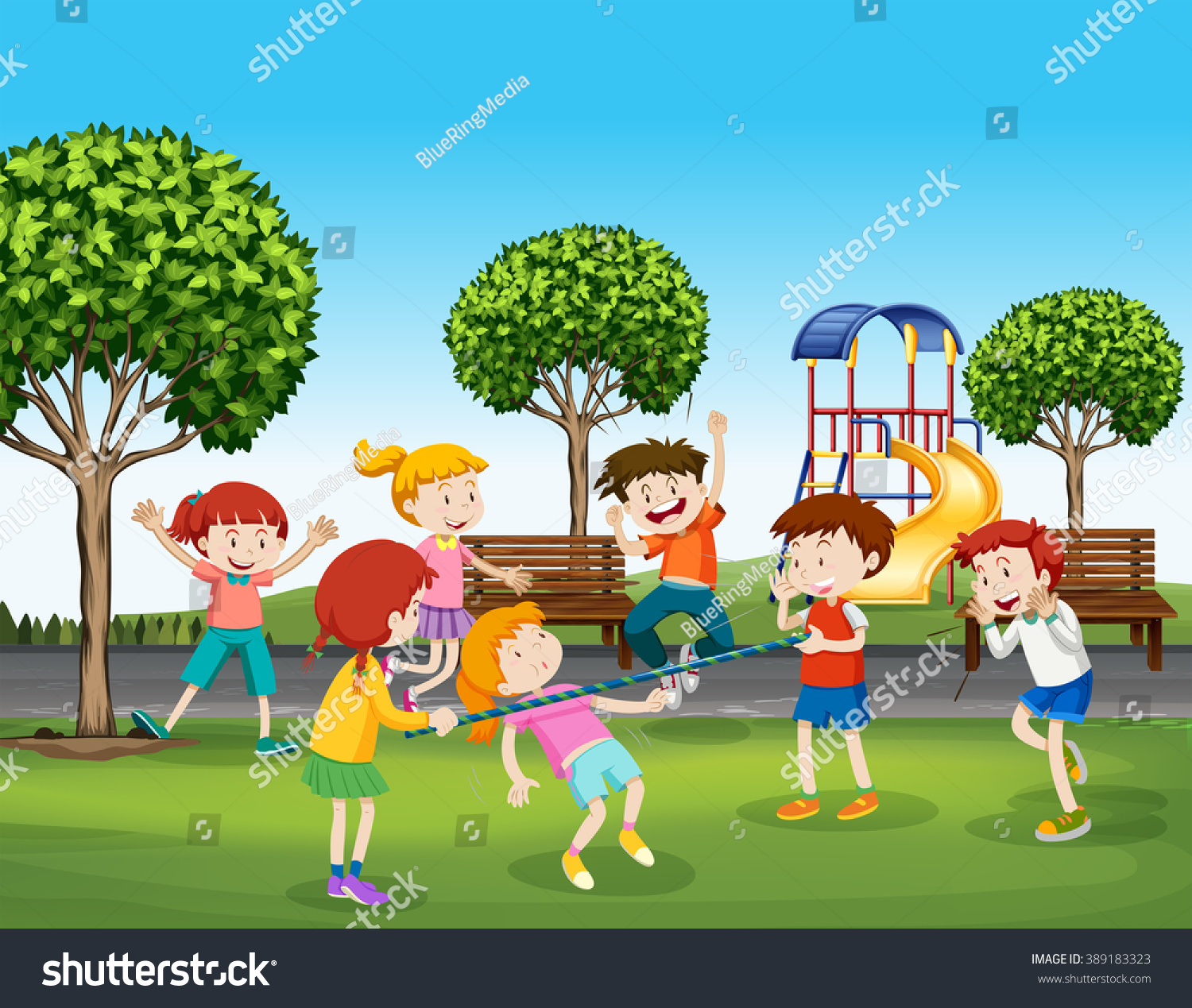 Boys Girls Playing Park Illustration Stock Vector 389183323 - Shutterstock