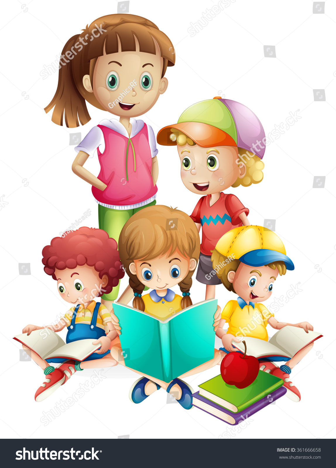 Boys And Girls Reading Book Illustration - 361666658 : Shutterstock