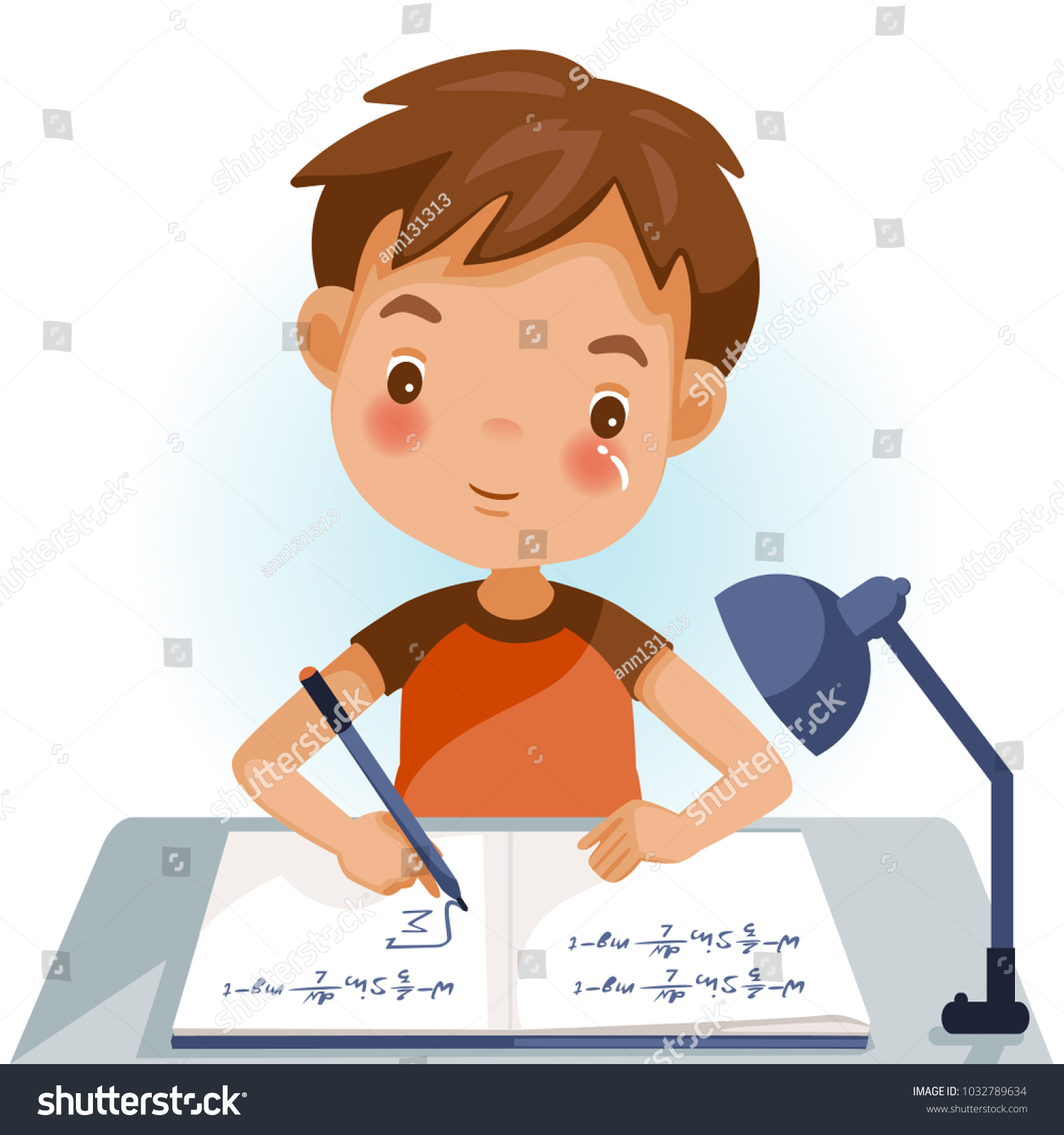 Boys Writing Kids Doing Homework Maths Stock Vector Royalty Free