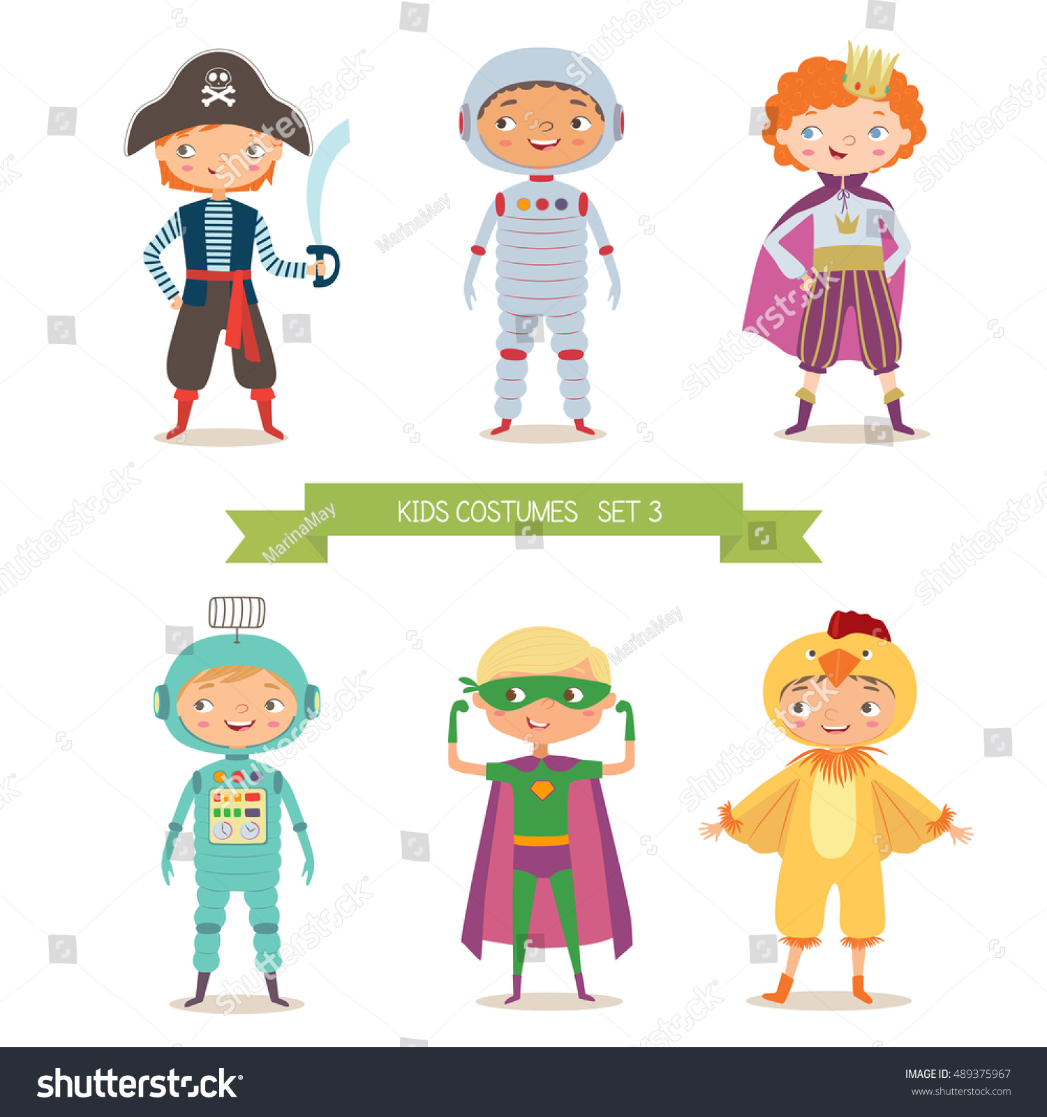 Boys Different Costumes Party Holiday Children Stock Vector 489375967 ...