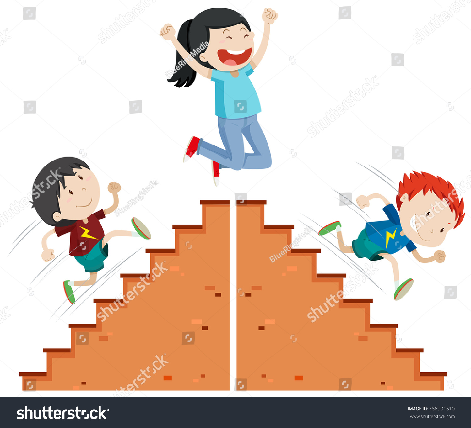 Boys Running Down Stairs Illustration Stock Vector Royalty Free