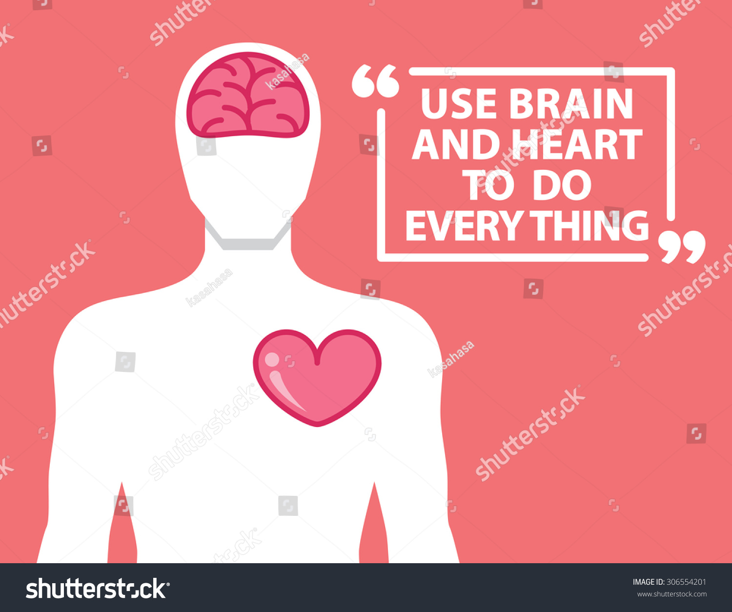 Brain and heart in human shape and quotes Vector illustration Passion concept Flat