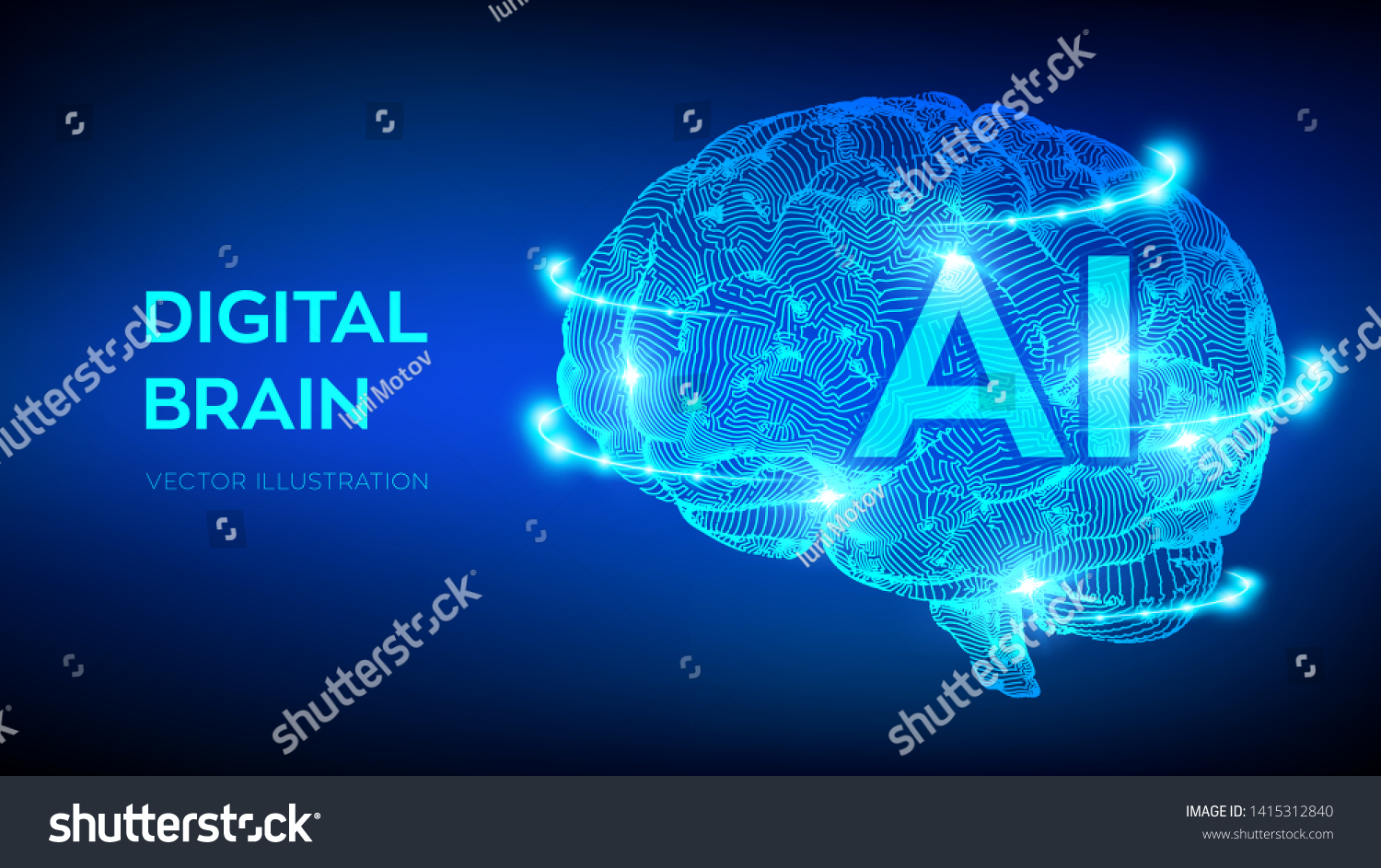 Brain Digital Brain 3d Science Technology Stock Vector (Royalty Free ...