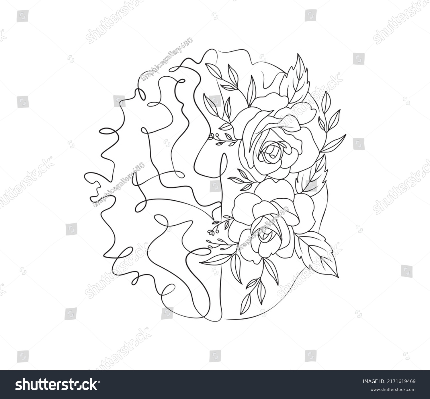SVG of Brain line art illustration, flower drawing , victor file , print , concept drawing  svg