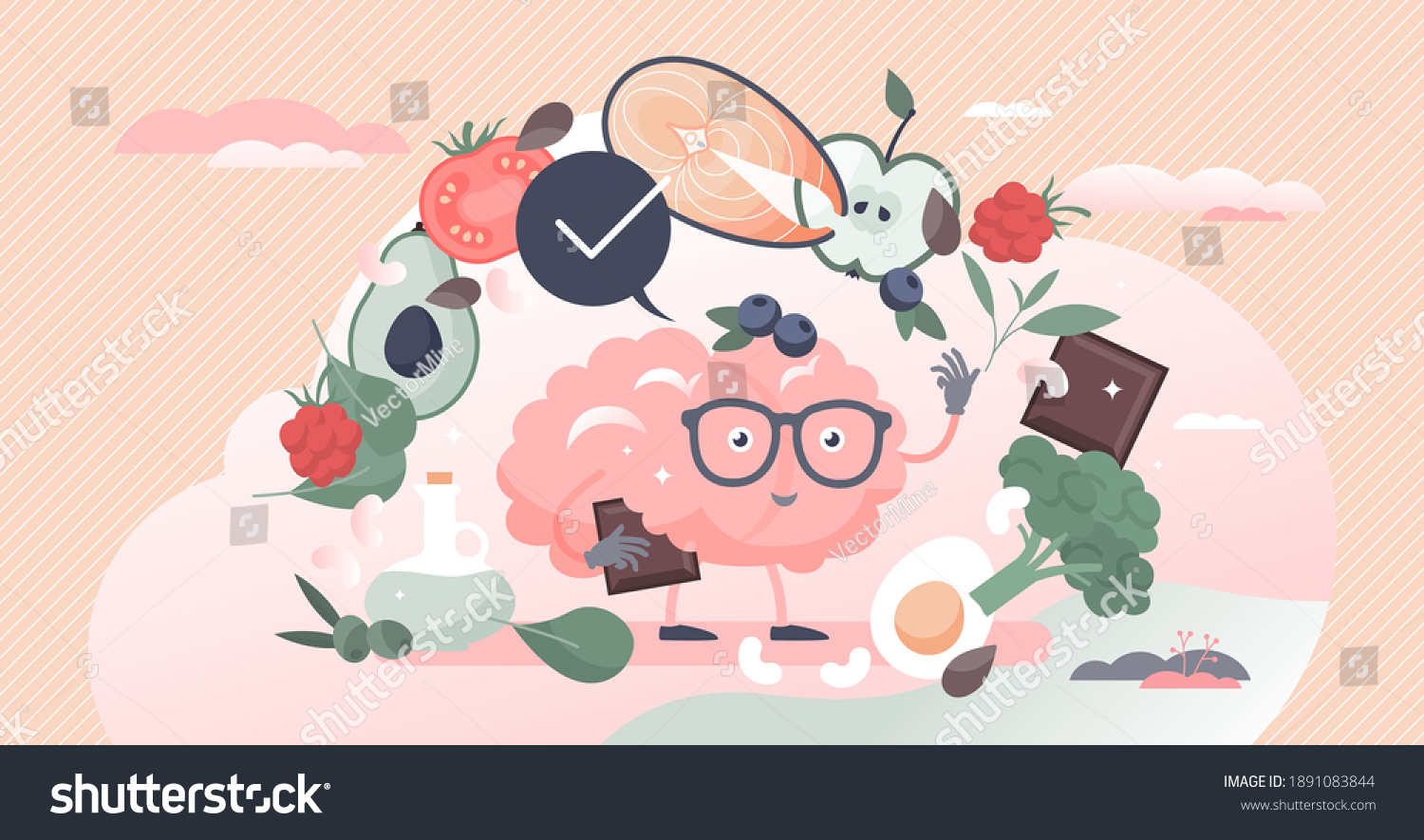 SVG of Brain superfoods power as nutrition products to improve memory and thinking tiny person concept. Diet supplement for mental benefits and boost cognition learning with right eating vector illustration. svg