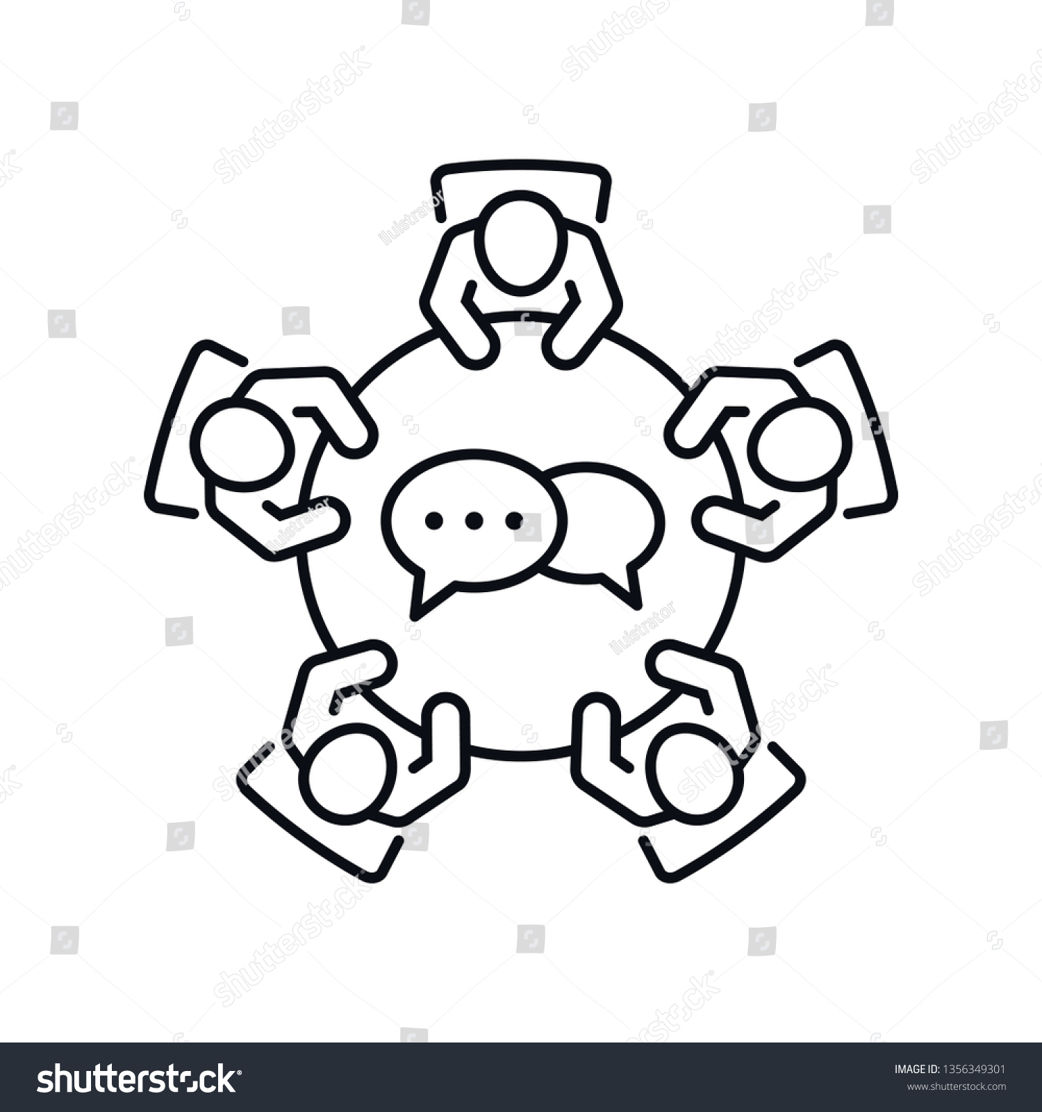 SVG of Brainstorming and teamwork icon. Business meeting. Discussion group. Debate team. Group of people in conference room sitting around a table working together on new creative projects. svg