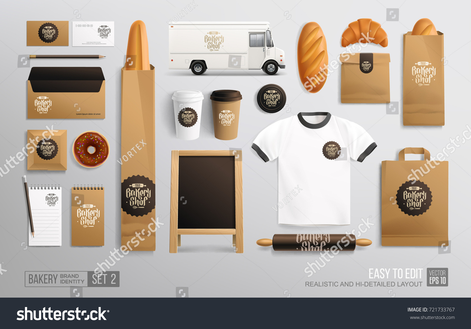 Branding Mockup Set Bakery Shop Cafe Stock Vector Royalty Free 721733767
