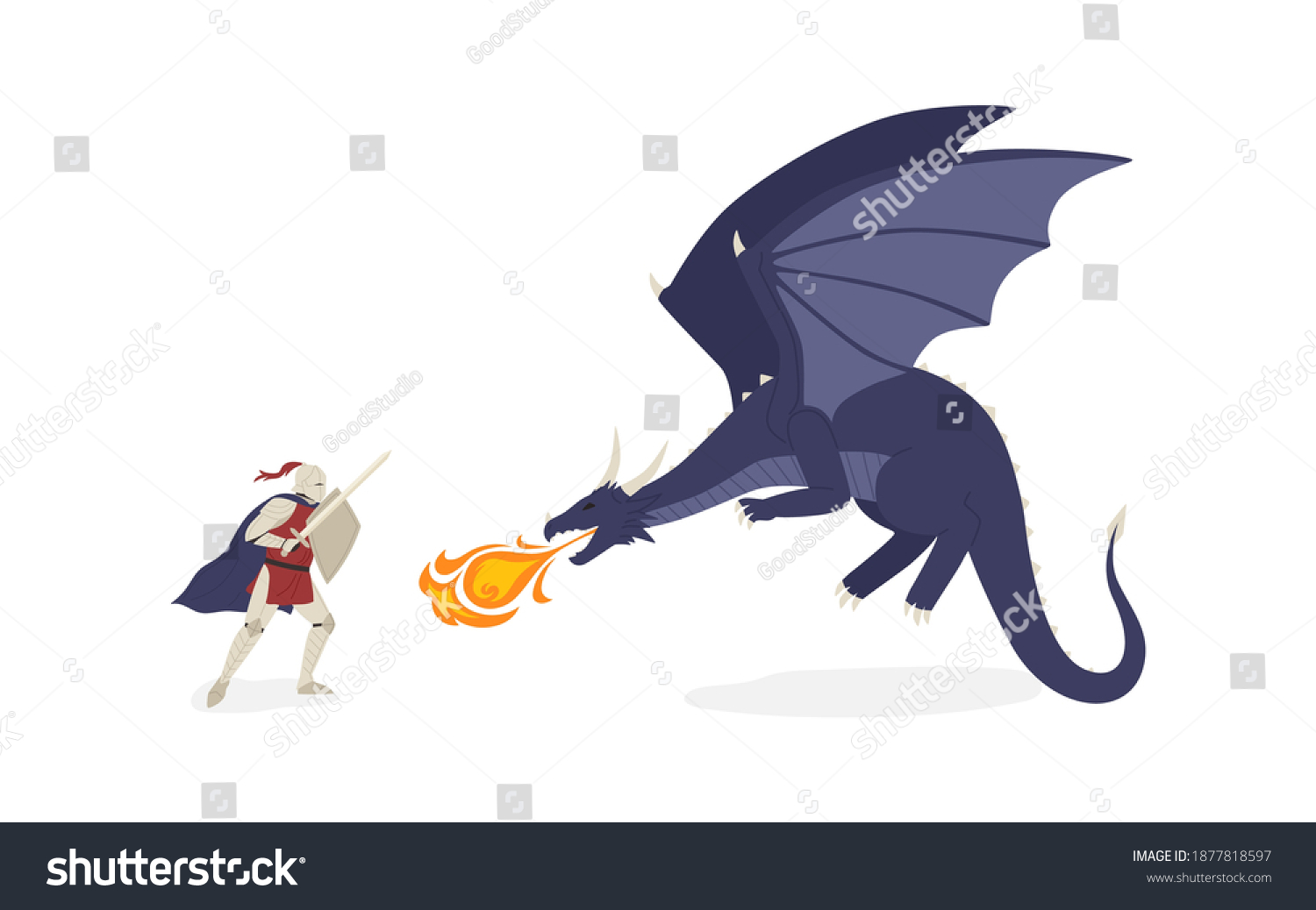 Brave Knight Fighting Dragon Vector Flat Stock Vector Royalty Free 1877818597 8568