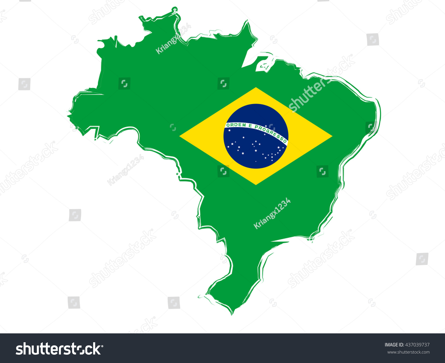 Brazil Flag Map Vector เวกเตอร์สต็อก (ปลอดค่าลิขสิทธิ์) 437039737