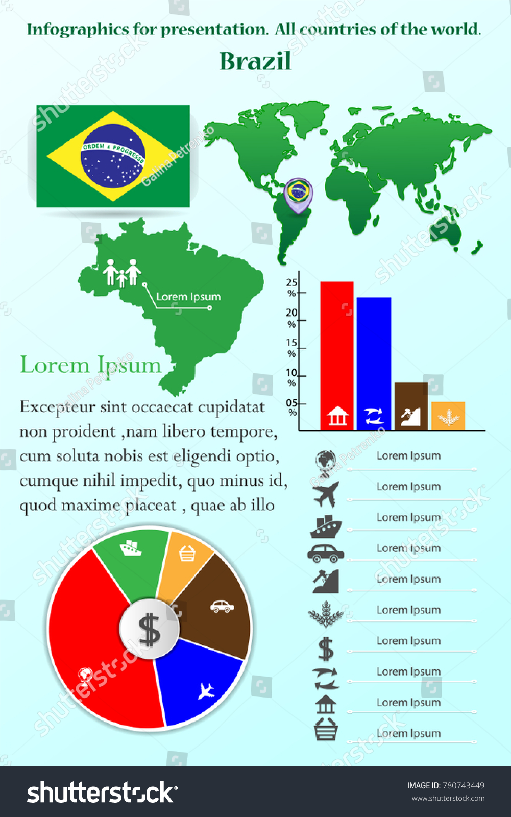 Brazil. Infographics for presentation. All countries of the world