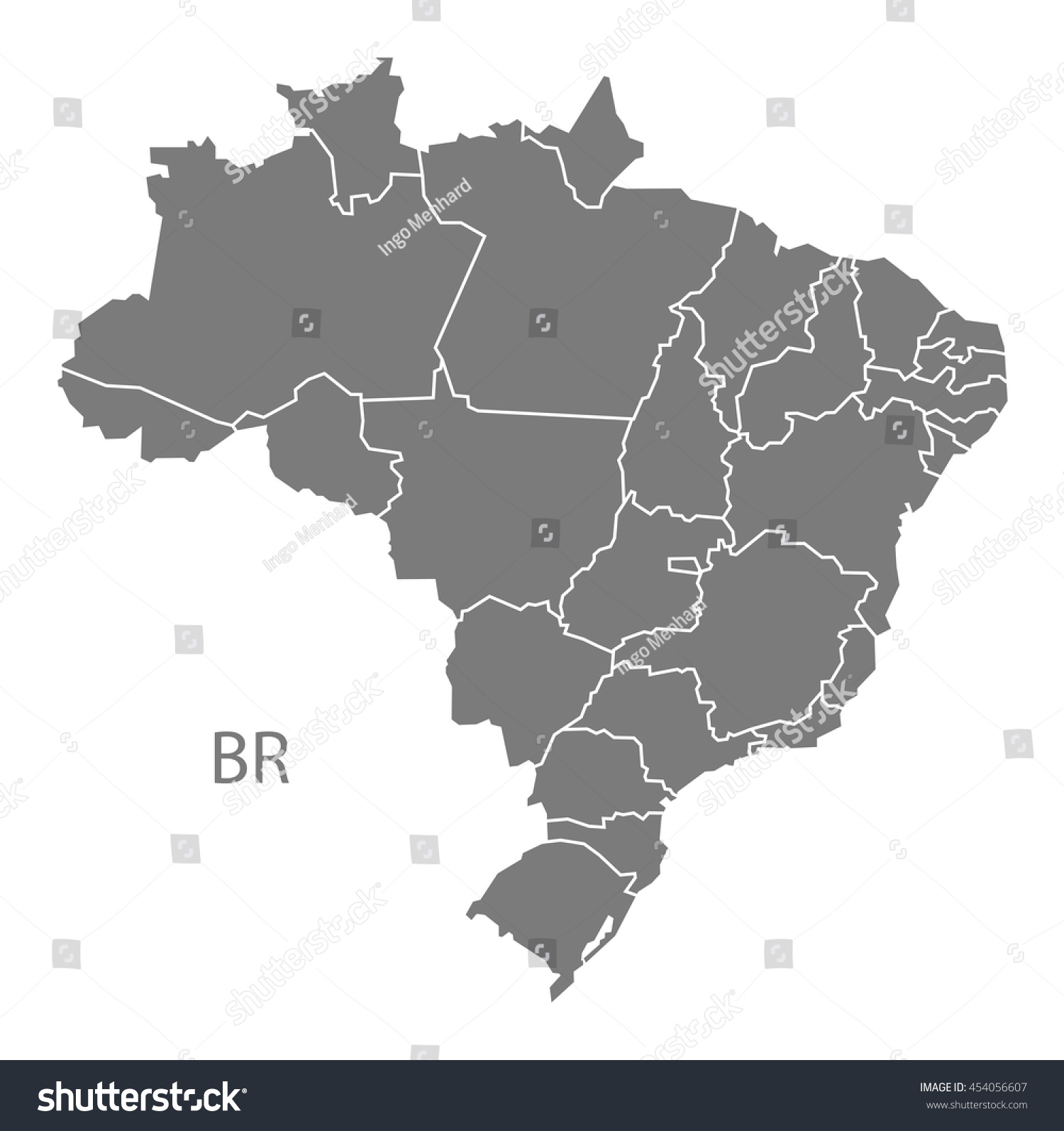 Vektor Stok Brazil Map Districts Grey Tanpa Royalti