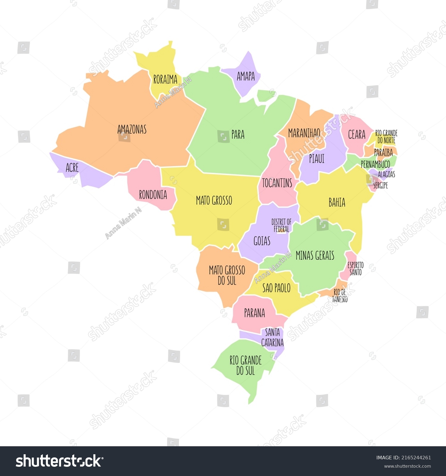 Brazil Political Map Region Names Low Stock Vector (Royalty Free ...