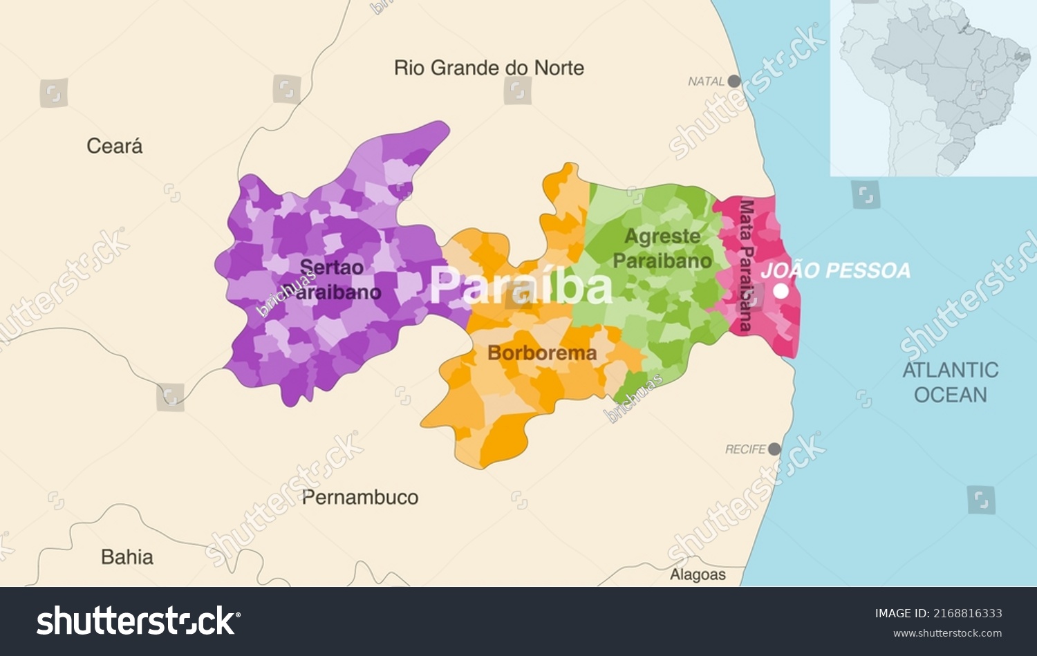 Brazil State Paraiba Administrative Map Showing Stock Vector (Royalty ...