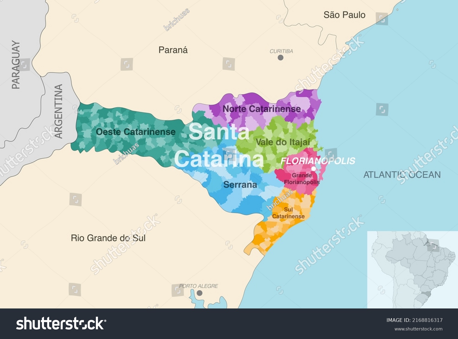 Brazil State Santa Catarina Administrative Map Stock Vector (Royalty ...