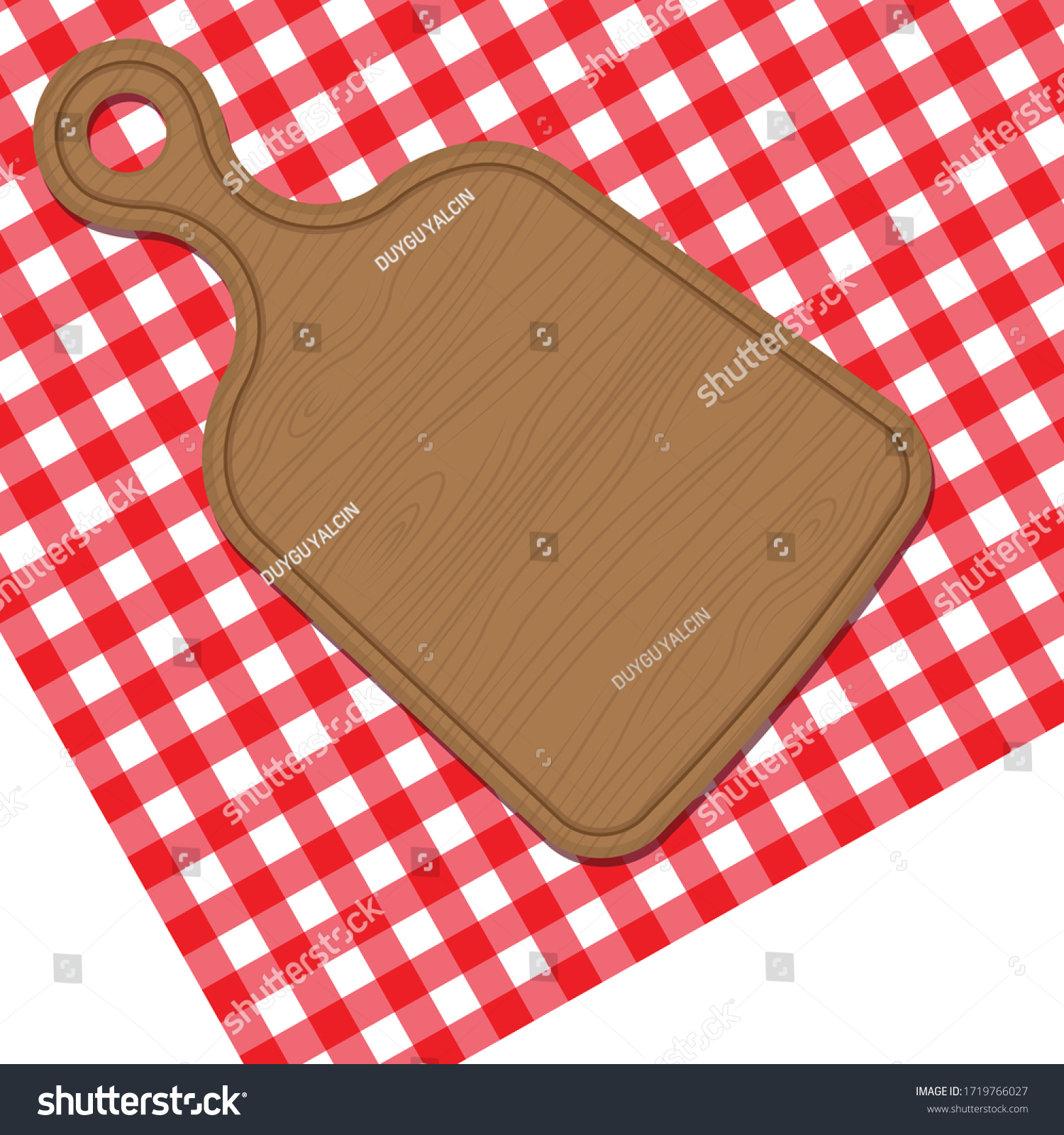 SVG of Bread cutting board on the red checkered tablecloth.  svg