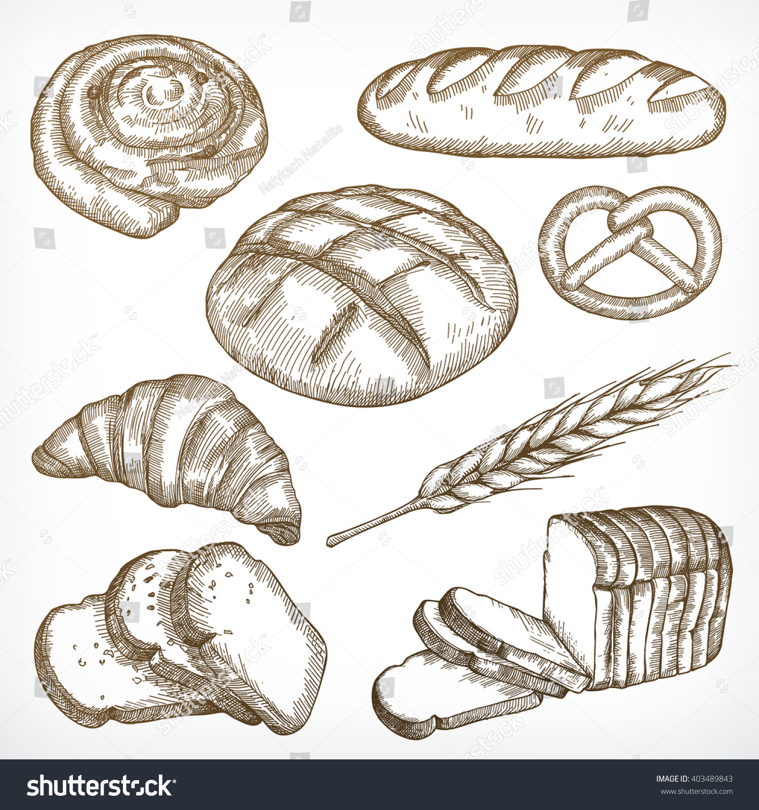 Bread Sketches Hand Drawing Vector Set Stock Vector (Royalty Free ...