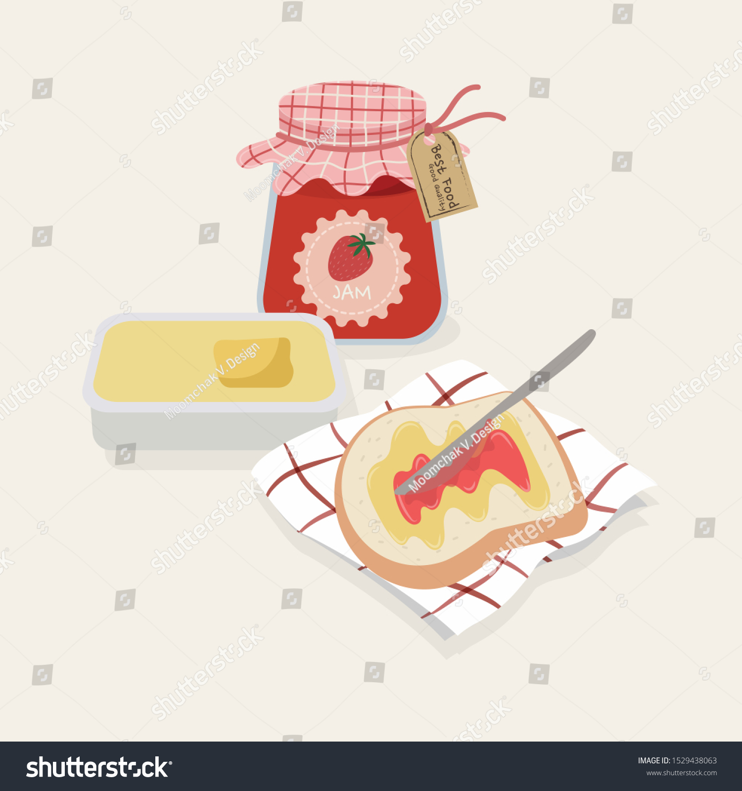 Bread Butter Strawberry Jam Vector Illustration Stock Vector Royalty Free